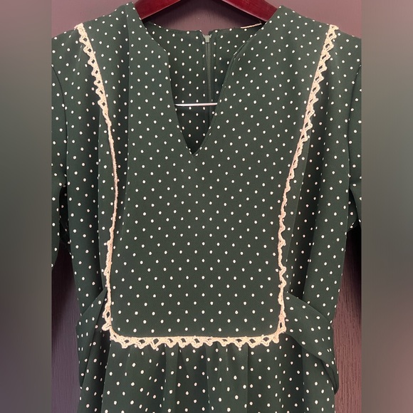 Vintage 70s Bib Front Tie Back Prairie Long Sleeve Maxi Dress - Picture 2 of 14